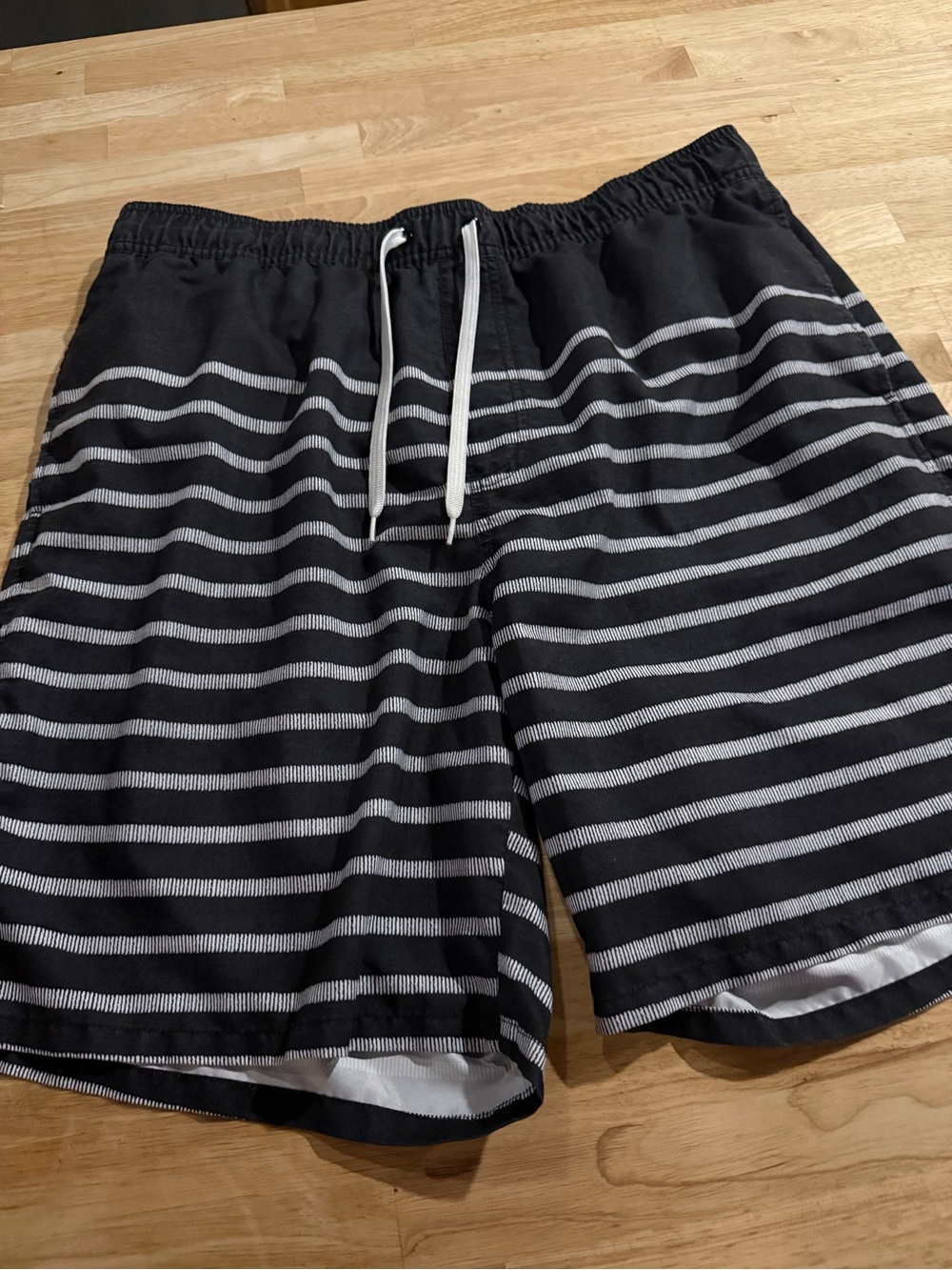 Old Navy Black and White Horizontal Stripe Swim Trunks
